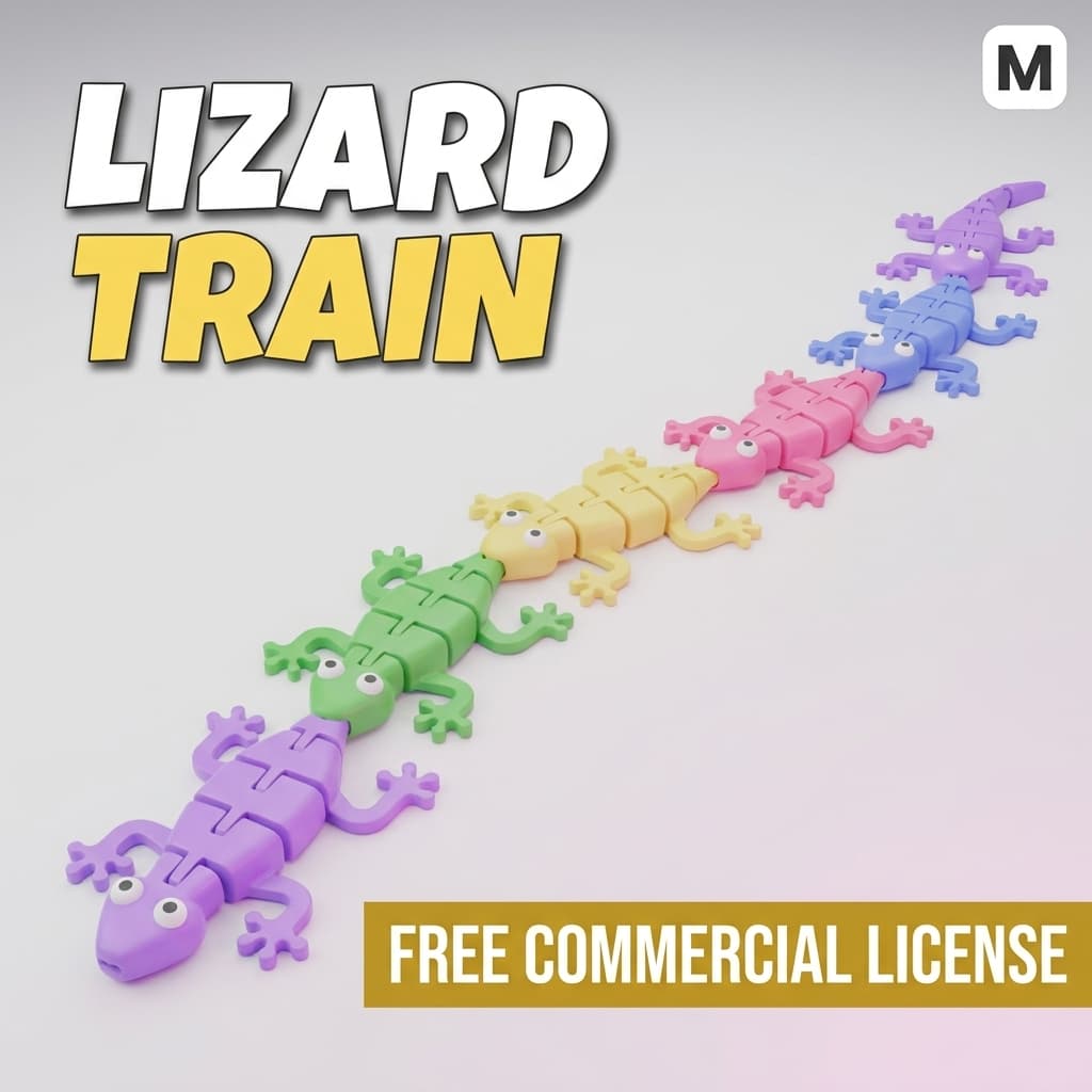 Colorful linked Flexi Gecko Train 3D print